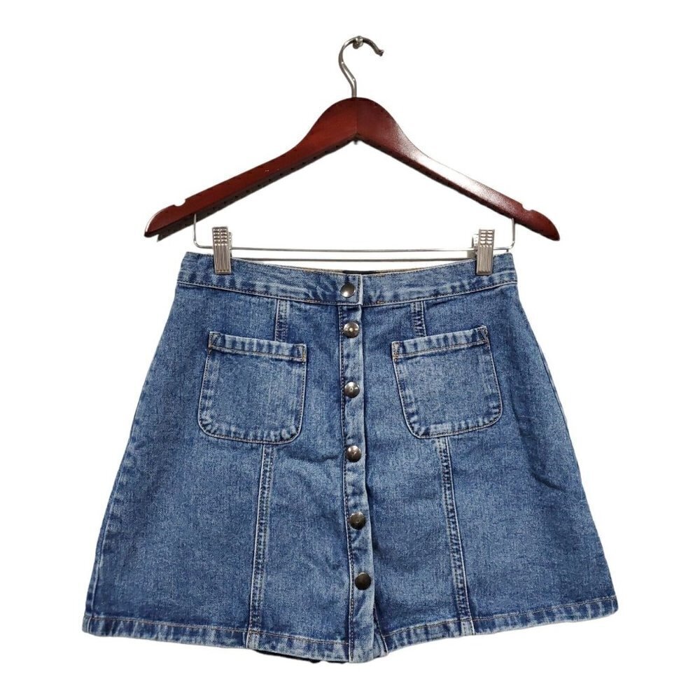 Urban Outfitters BDG Women's Mini Button Up Medium Wash A-Line Jean Skirt Sz M